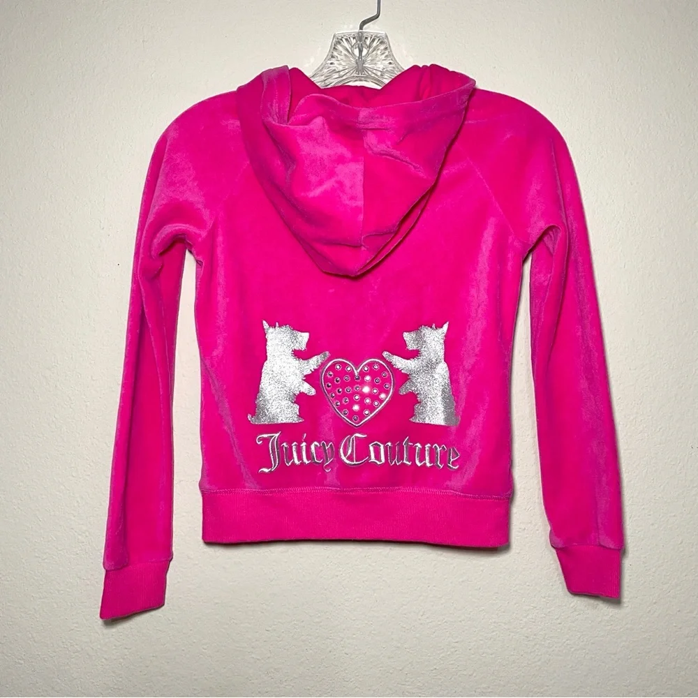 Kids Juicy Couture Hoodie Velour‎ Hot Pink Glitter Scottie Dogs Size 8/10